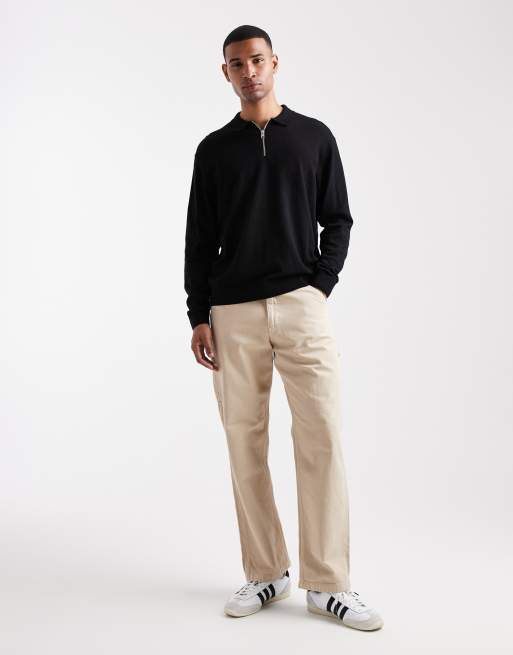 Jack & Jones – Polohemd aus Strickstoff in Schwarz mit kurzem Reißverschluss, 2 von 5