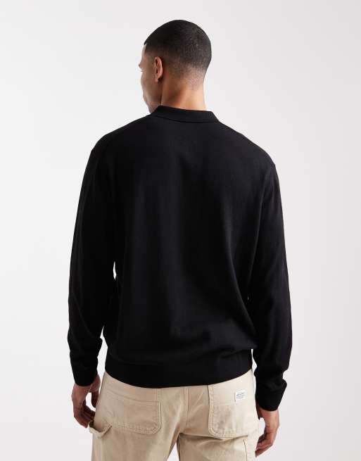 Jack & Jones – Polohemd aus Strickstoff in Schwarz mit kurzem Reißverschluss, 3 von 5