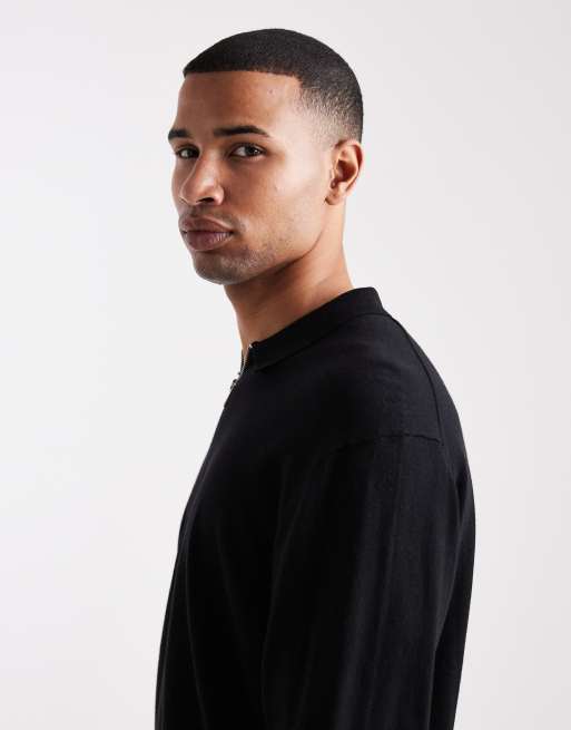 Jack & Jones – Polohemd aus Strickstoff in Schwarz mit kurzem Reißverschluss, 4 von 5