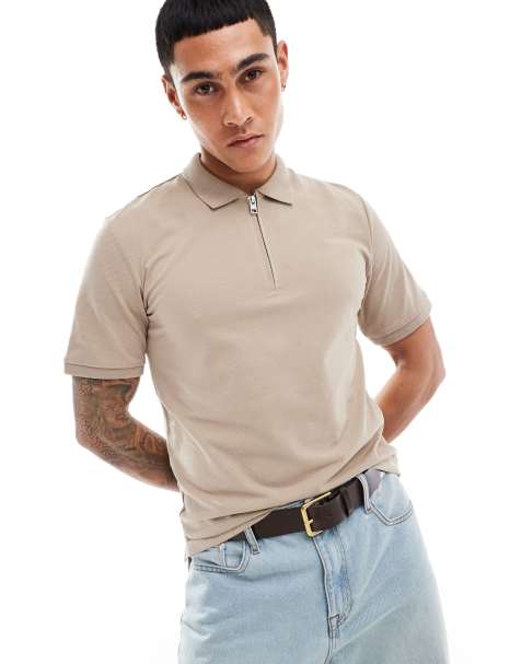 Jack & Jones – Polohemd in Beige mit Reißverschluss - view 1