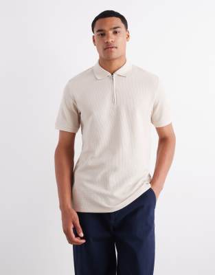 Polohemd in Beige mit Reißverschluss-Neutral Neutral L