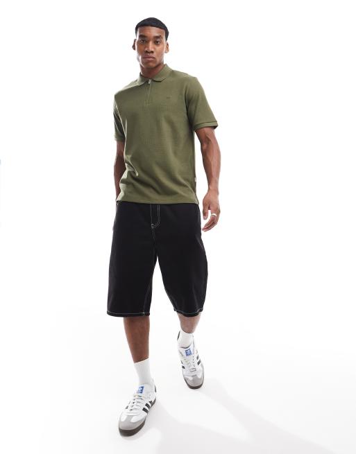 Jack & Jones – Polohemd in Khaki mit Waffelstruktur und Reißverschluss