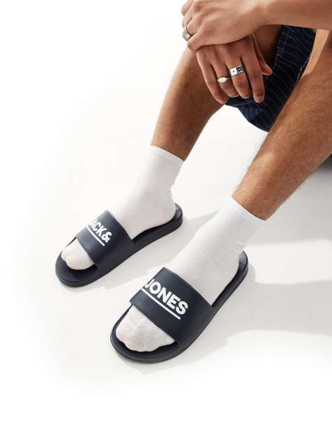 Jack & Jones pool slides in navy - view 1