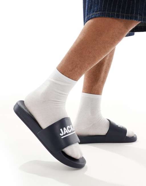Jack & Jones pool slides in navy, 2 of 4