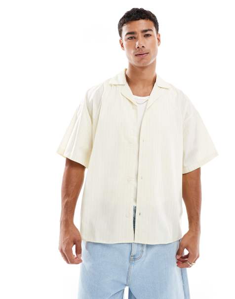 Jack & Jones poplin wide fit shirt in off white