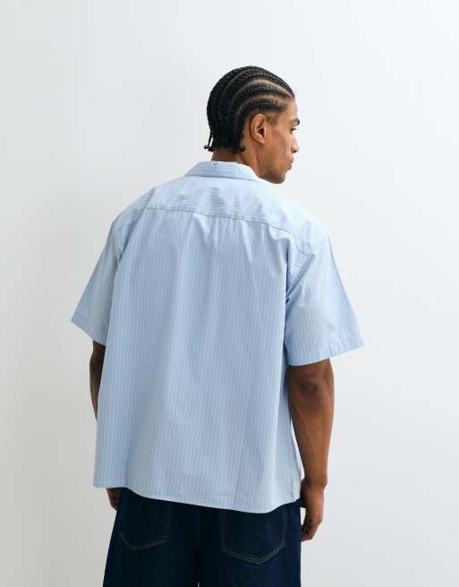 Jack & Jones poplin stripe shirt with pocket embroidery in blue, 5 of 5