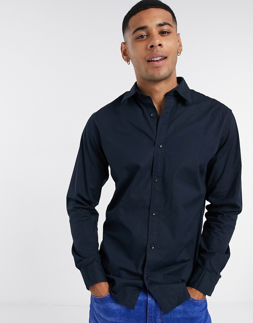 Jack & Jones – Poplinskjorta med smal passform-Marinblå