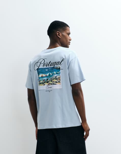 Jack & Jones - Portugal - Blå T-shirt med sommerprint på ryggen - view 1