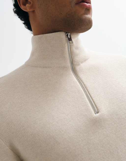 Jack & Jones premium 1/4-rits gebreide trui in gebroken wit, 4 van 5