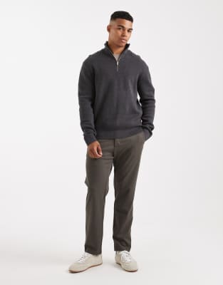 Jack & Jones Premium 1/4 Zip Sweater In Gray