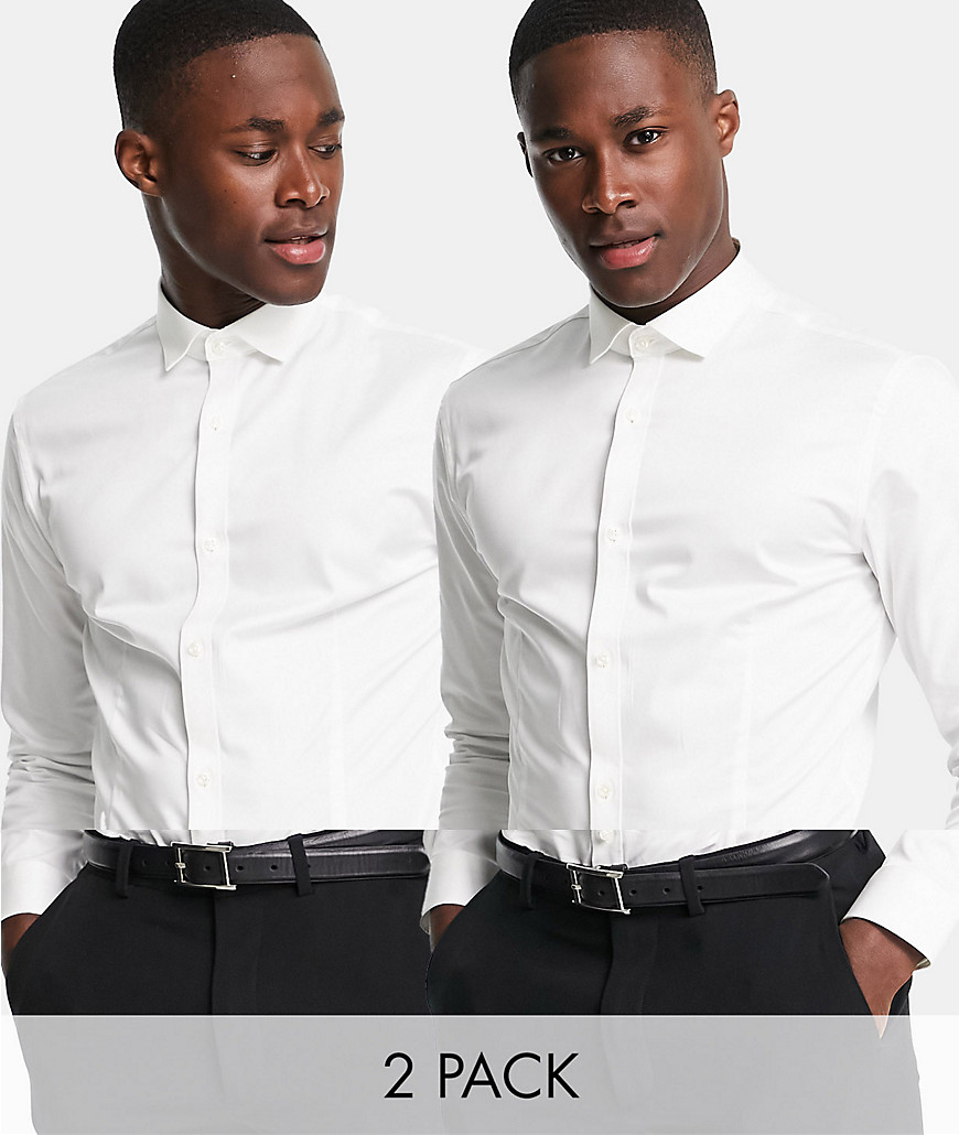Jack & Jones Premium 2 pack smart shirts with cutaway collars in white poplin