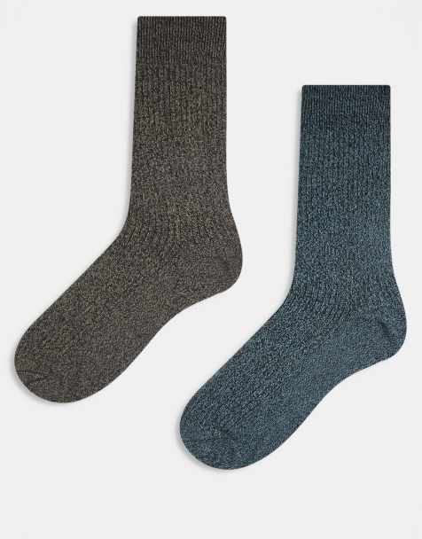 Jack & Jones premium 2 pack socks in brown and green - view 1