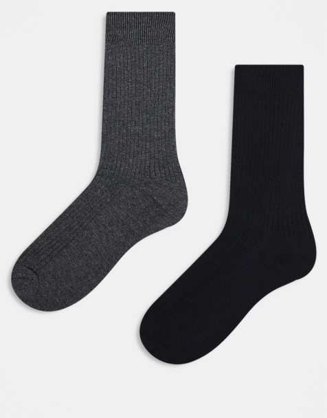 Jack & Jones premium 2 pack socks in dark gray and black - view 1