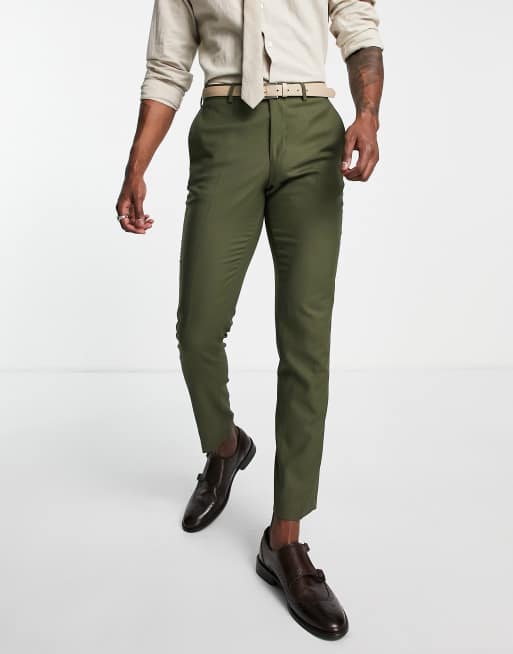 Jack & Jones Premium – Anzughose mit sehr schmalem Schnitt aus Wollmix in Grün mit Stretchanteil