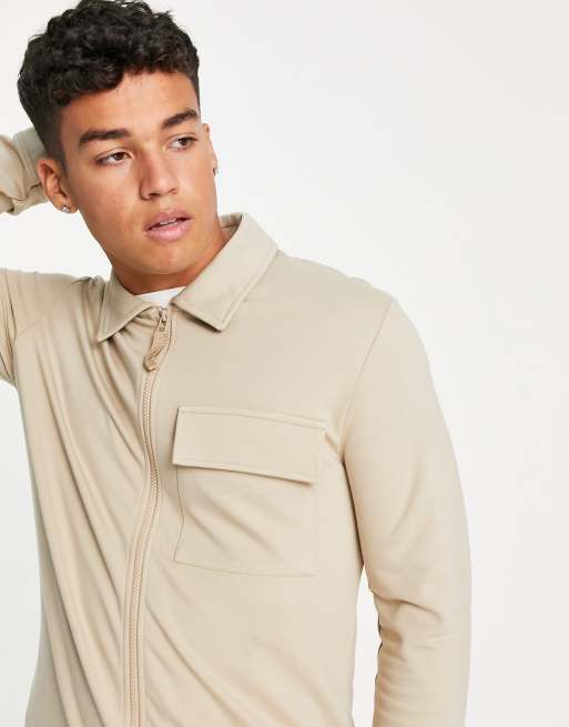 Jack & Jones Premium – Beige jerseyjacka med dragkedja, del av set, 3 av 4