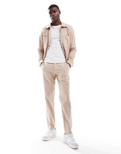 Jack & Jones - Premium - Beige og afslappede habitbukser i hørblanding