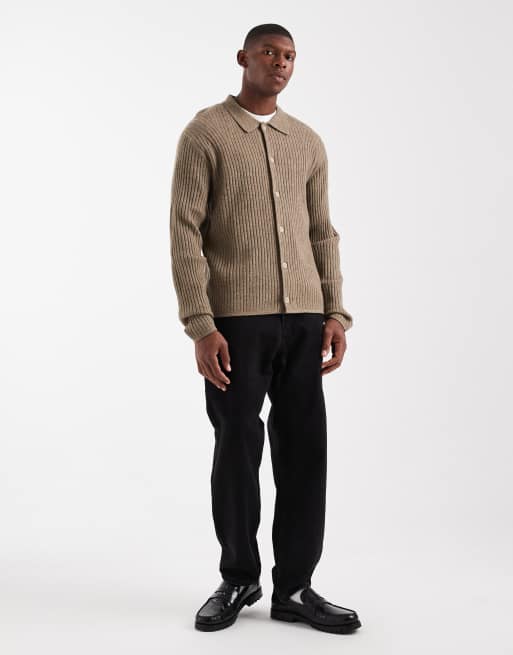 Jack & Jones Premium – Beige, ribbad kofta med krage, 2 av 5