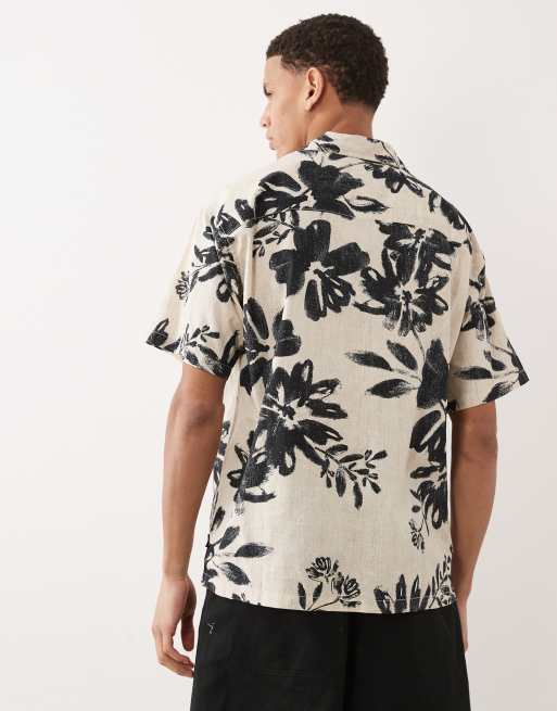Jack & Jones Premium - Beige skjorte med korte ærmer og planteprint, 3 af 5