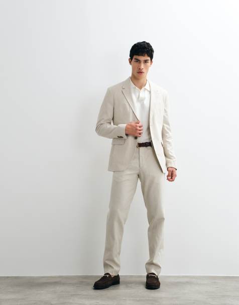 Jack & Jones - Premium - Beige smalt jakkesæt i hørblanding - Del af sæt - view 1