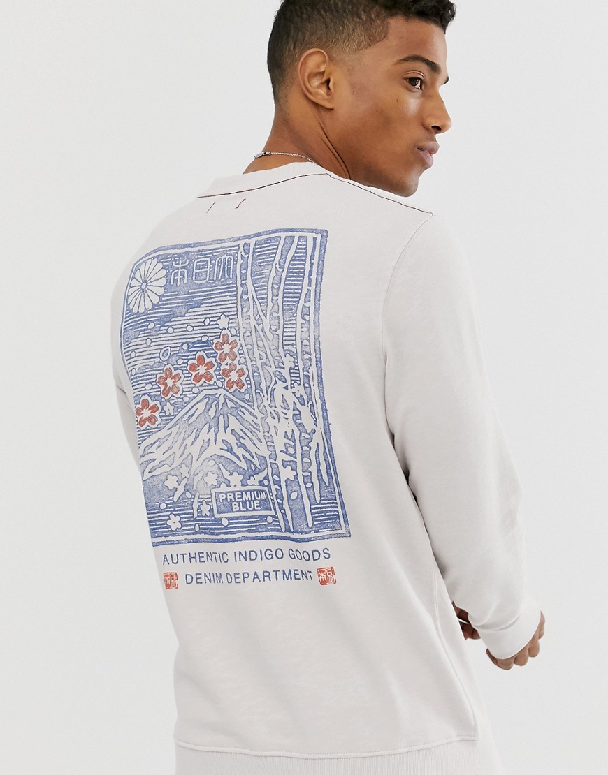 Jack & Jones – Premium – Beige sweatshirt med rund halsringning och mönster baktill