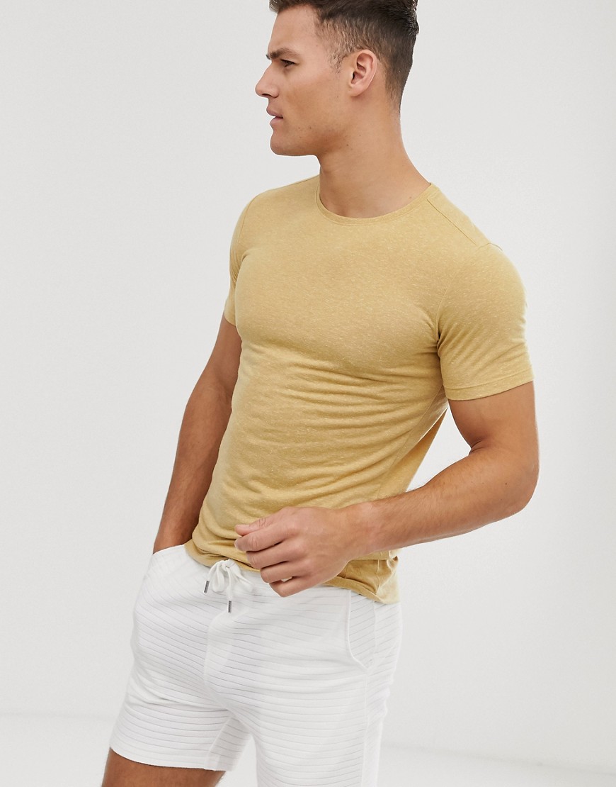 Jack & Jones – Premium – Beige t-shirt i muscle fit-Sandfärgad