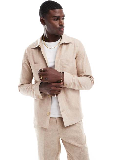 Jack & Jones – Premium – Beige vardagskavaj i linnemix, del av kostym   