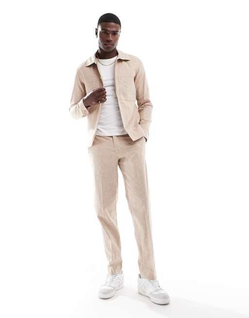 Jack & Jones Premium – Beżowy garnitur z domieszką lnu