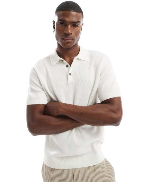 Jack & Jones Premium texture button polo shirt in white