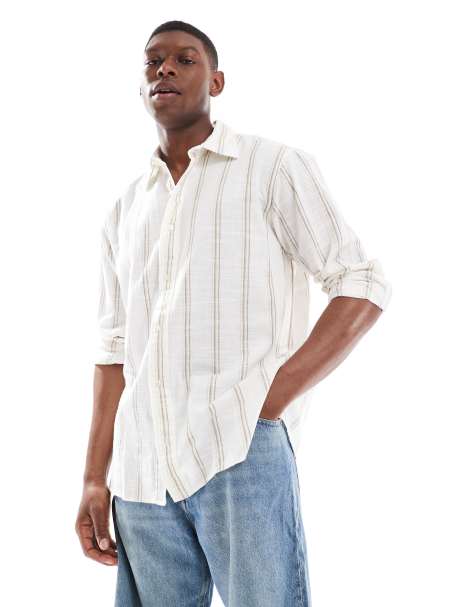 Jack & Jones premium long sleeve shirt in white stripe