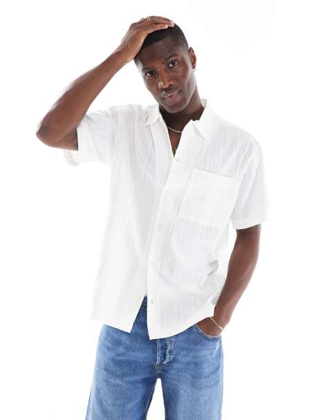 Jack & Jones Premium seersucker shirt in white