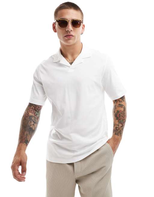 Jack & Jones Premium – Biała koszulka polo z dżerseju z kubańskim kołnierzykiem 