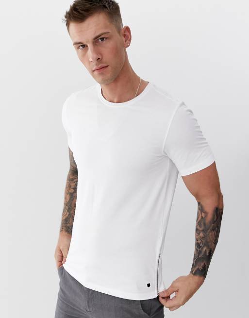Jack & Jones – Premium – Biały t-shirt z zamkami po bokach