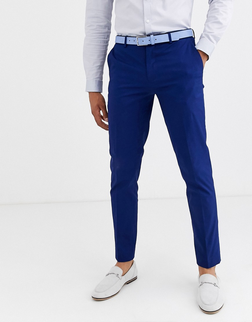 Jack & Jones – Premium – Blå kostymbyxor i bomullsstretch med smal passform