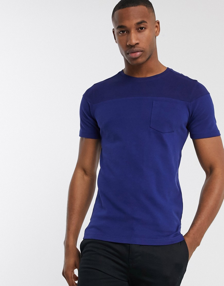 Jack & Jones – Premium – Blå panelsydd t-shirt i boxig passform