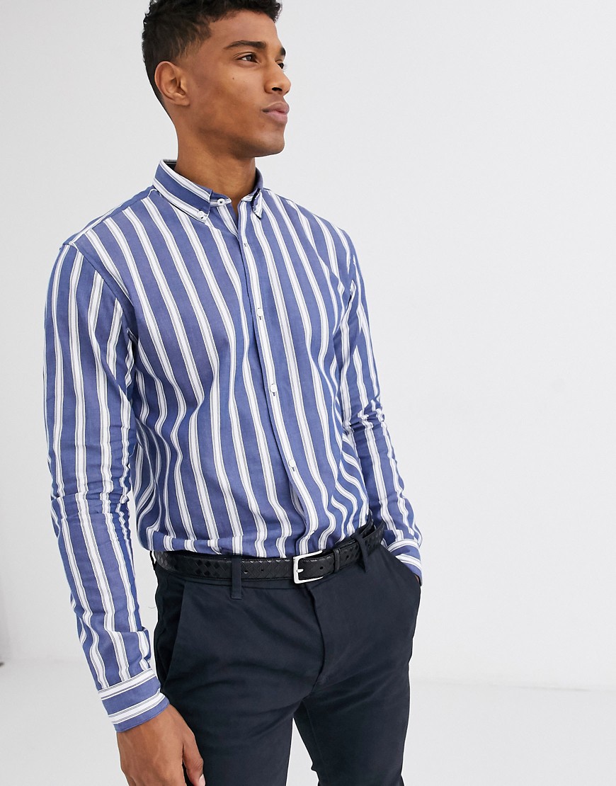 Jack & Jones – Premium – Blå storrandig skjorta med smal passform
