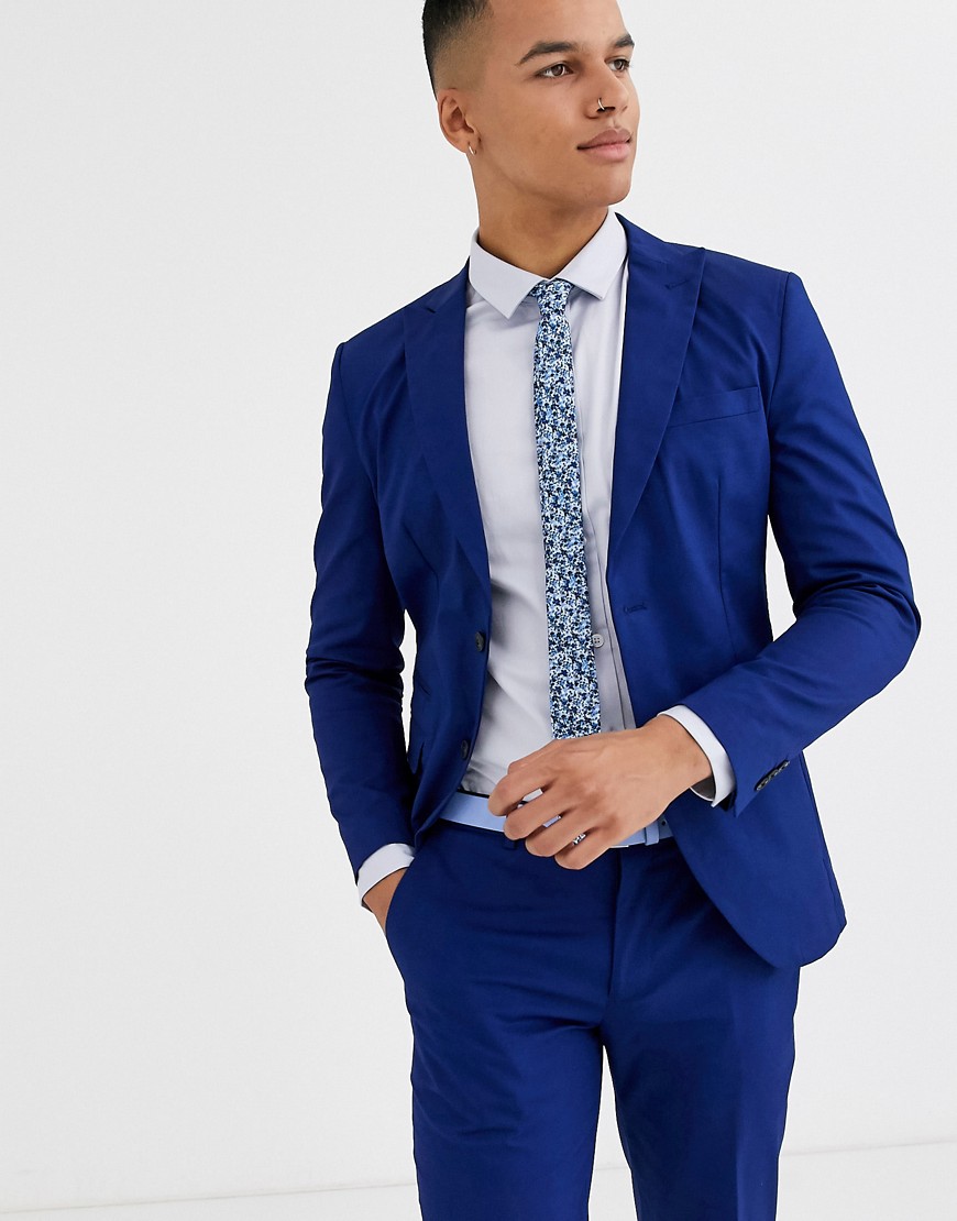 Jack & Jones – Premium – Blå stretchig kostymjacka i bomull med smal passform