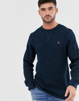 Jack & Jones – Premium – Blå strukturvävd sweatshirt med rund halsringning