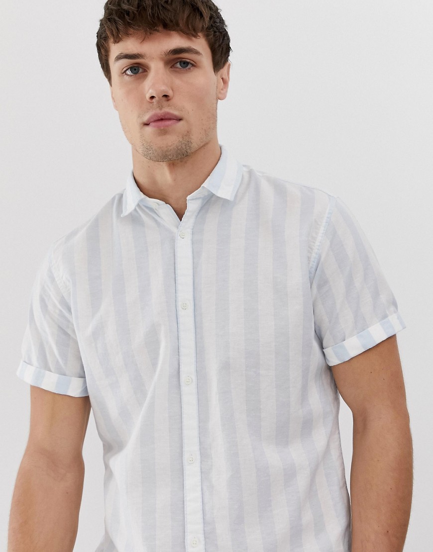 Jack & Jones Premium – Blårandig linneskjorta med smal passform