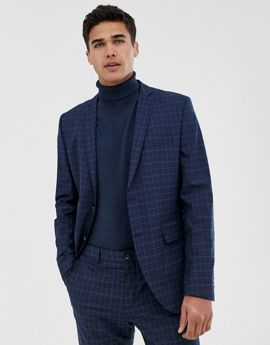 Jack & Jones – Premium – Blårutig kostymjacka med extra smal passform