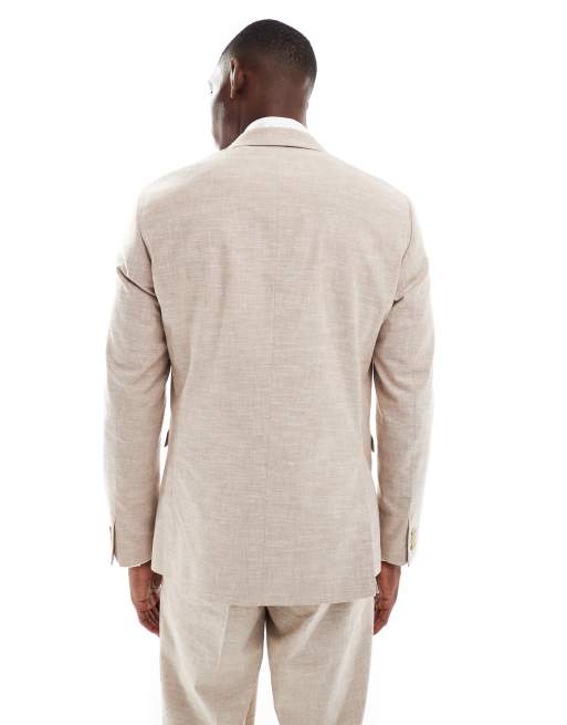 Jack & Jones Premium - Blazer da abito slim in misto lino beige , 3 di 5