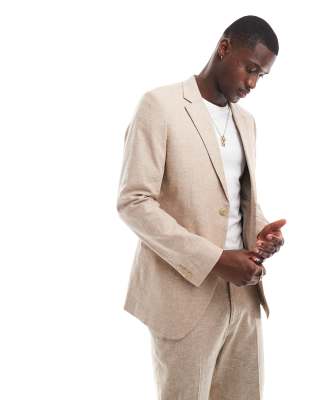 Jack & Jones Premium - Blazer slim in misto lino beige - view 1