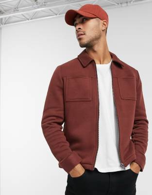 Jack Jones Premium Boxy Jacket In Jersey Burgundy red ModeSens