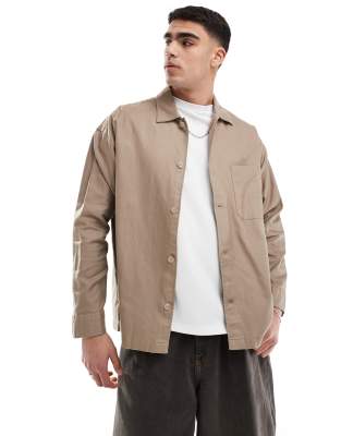 Jack & Jones premium boxy overshirt in beige-Neutral