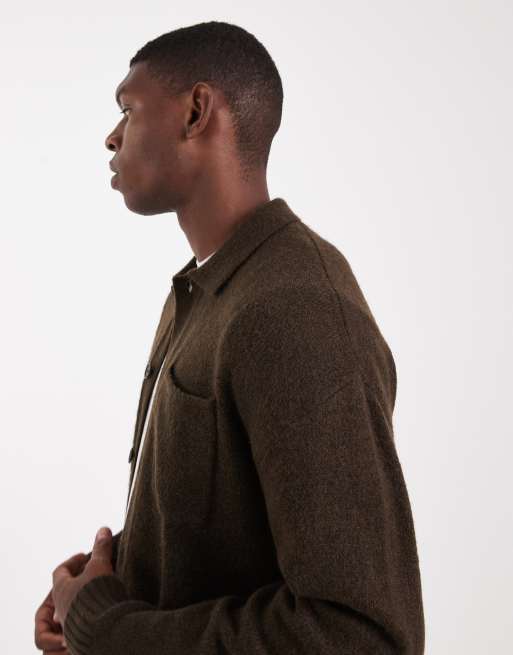 Jack & Jones Premium – Brązowy puszysty kardigan z kołnierzykiem, 4 z 5