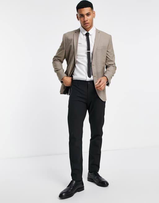Jack & Jones - Premium - Brun habitjakke med pepitatern i slim fit