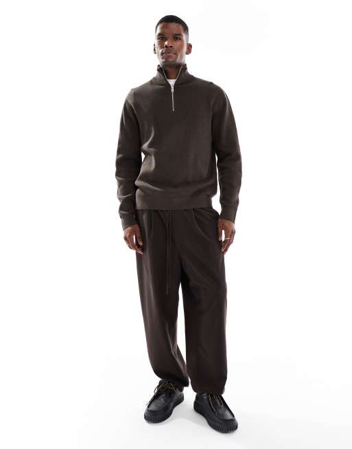 Jack & Jones Premium – Brun, stickad tröja med kort dragkedja, 2 av 5