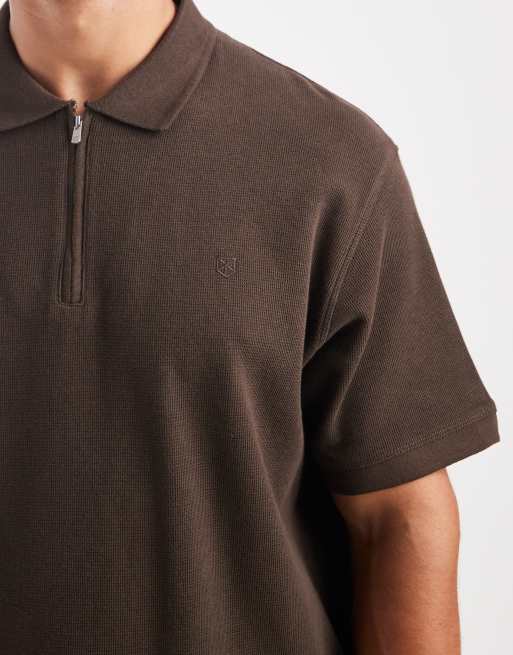 Jack & Jones - Premium - Brun tekstureret polo med lynlås, 5 af 5