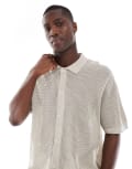 [Jack & Jones] Jack & Jones Premium button through polo shirt in cream texture-White L Whitecap grey