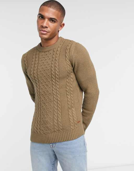 Jack & Jones Premium cable knit jumper in brown | ASOS