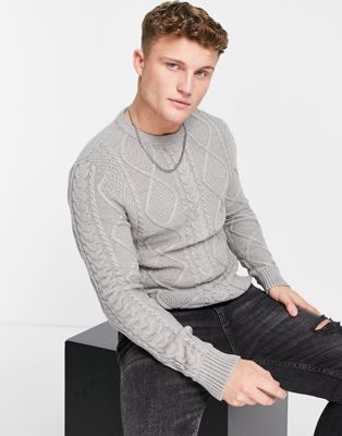 Jack & Jones Premium cable knit jumper in grey